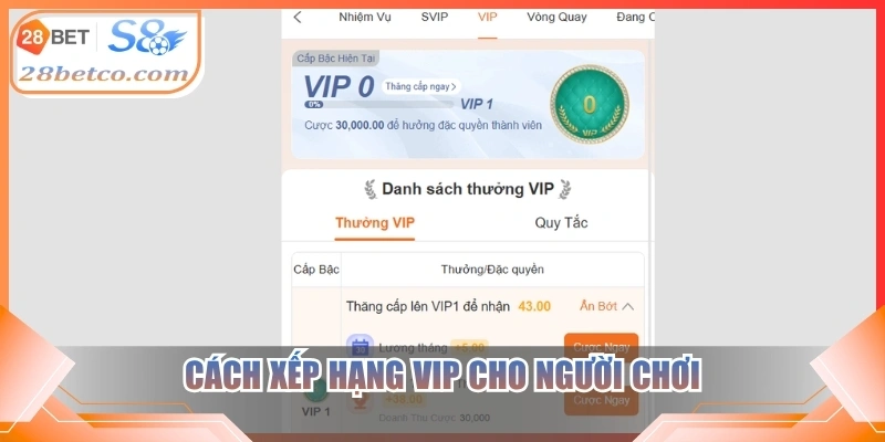 Cách xếp hạng VIP cho người chơi