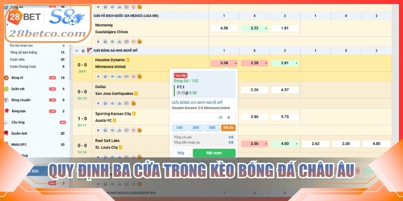 Quy định ba cửa trong kèo bóng đá châu Âu