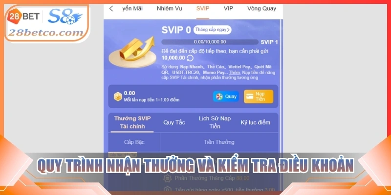 Quy trình nhận thưởng và kiểm tra điều khoản